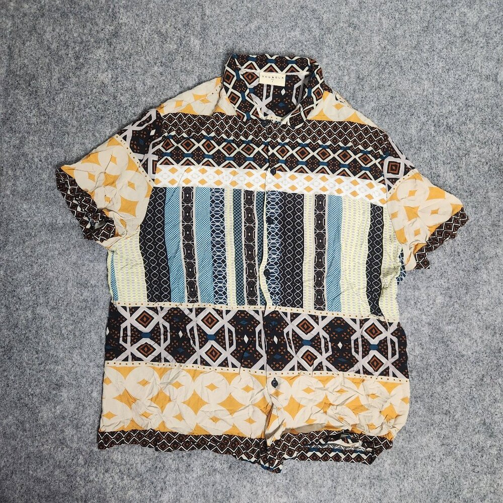 YoungLA Cabo Vibez Shirt Men L Colorblock All Over Print Short Sleeve Multicolor